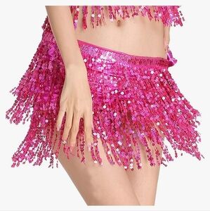 Wuchieal Pink Sequin Belly Dance Hip Scarf